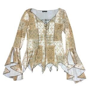 Y2K Fairy Mesh Bell Sleeve Top